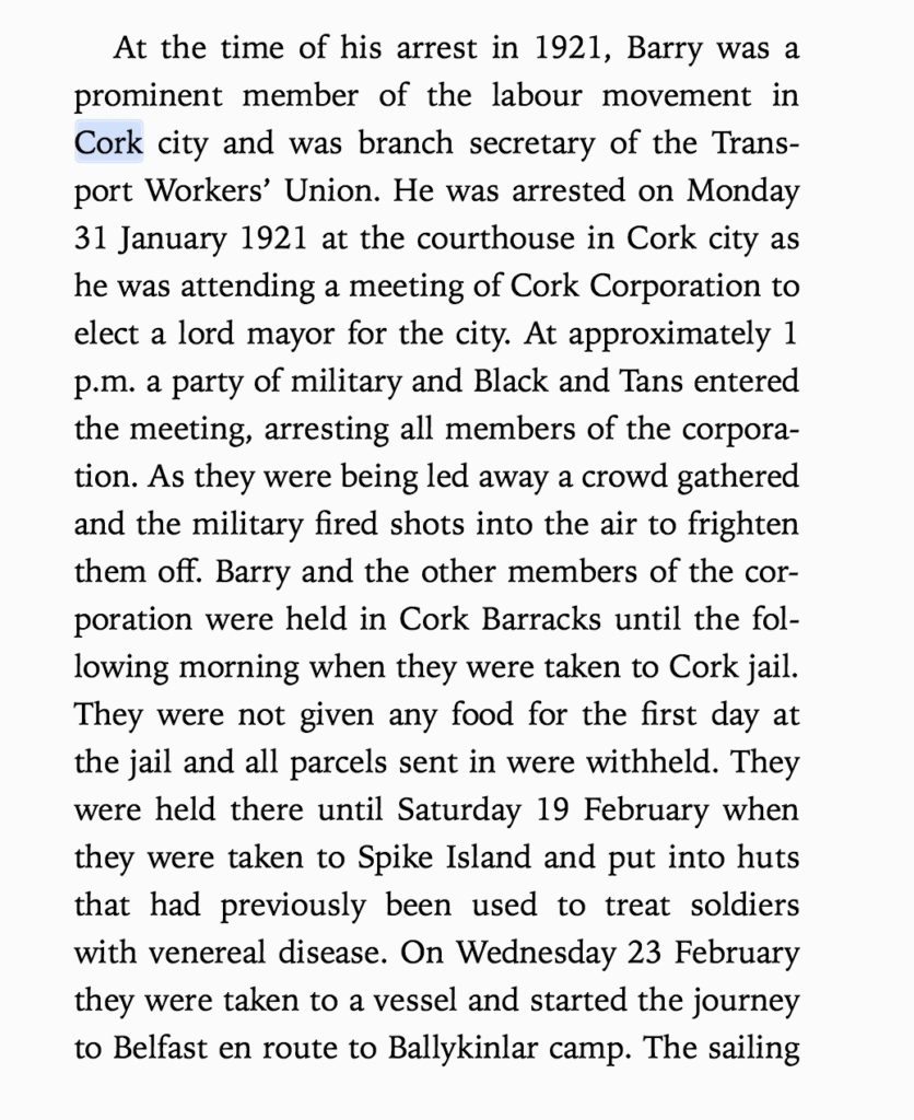 Liam O’Duibhir - Prisoners of War : Ballykinlar An Irish Internment Camp 1920-1921 excerpts Chapter 16 The Murder of Tadgh Barry